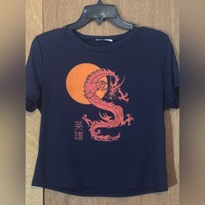 Navy Blue Dragon Print Women's Top